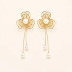Load image into Gallery viewer, Floral Pearl Drop Statement Earrings