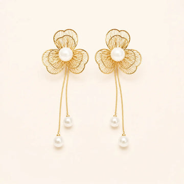 Floral Pearl Drop Statement Earrings