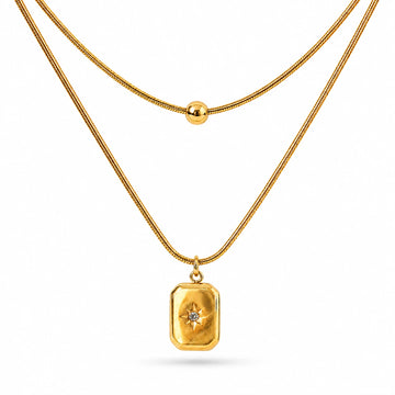 Gold Layered Necklace with Charm