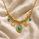 Load image into Gallery viewer, Turquoise Sun Charm Statement Necklace