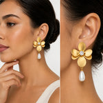 Load image into Gallery viewer, Floral Pearl Drop Earrings