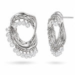 Load image into Gallery viewer, Sculpted Silver Crystal Hoops