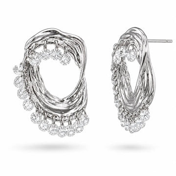 Sculpted Silver Crystal Hoops