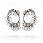 Load image into Gallery viewer, Sculpted Silver Crystal Hoops