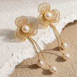 Load image into Gallery viewer, Floral Pearl Drop Statement Earrings
