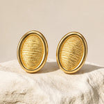 Load image into Gallery viewer, Textured Oval Gold Stud Earrings