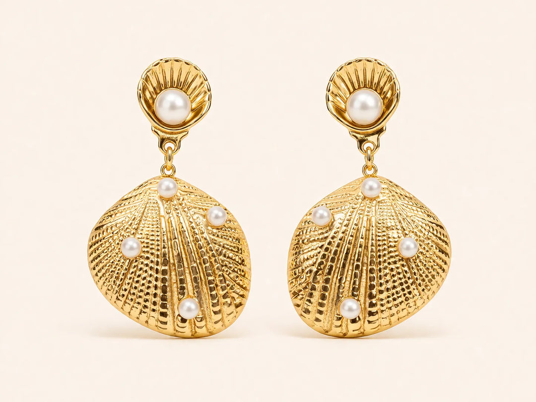 Golden Seashell Statement Earrings