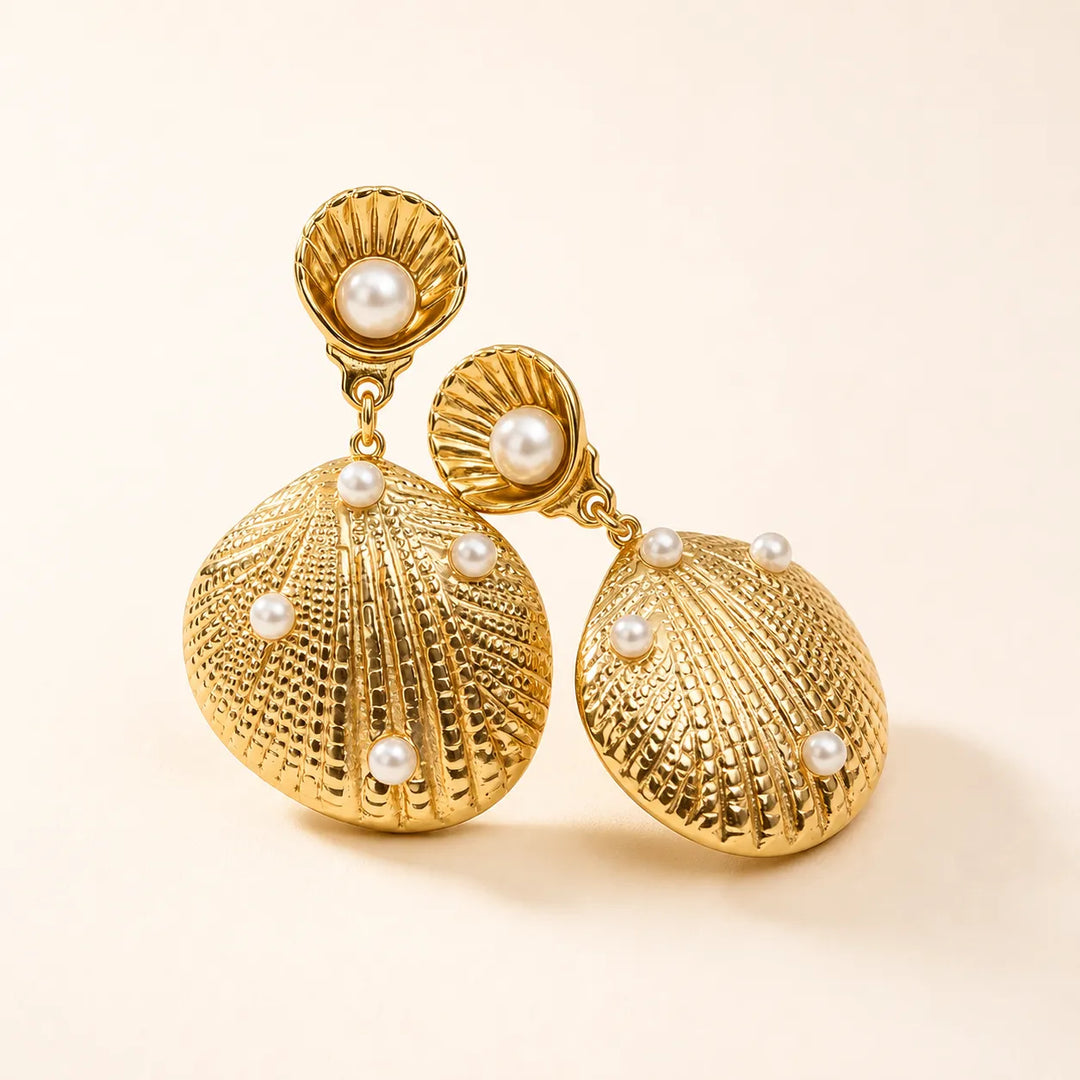 Golden Seashell Statement Earrings
