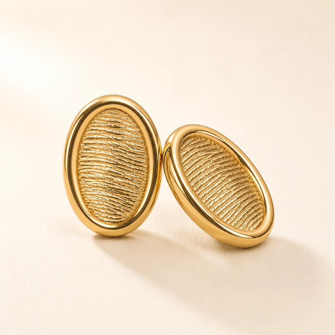 Textured Oval Gold Stud Earrings