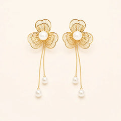 Floral Pearl Drop Statement Earrings