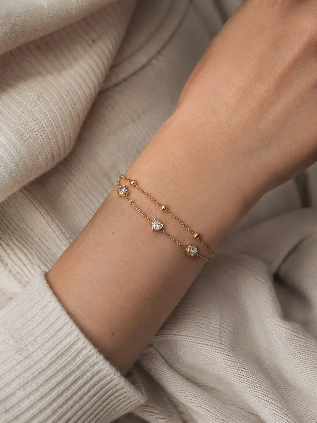 Crystal heart double layer bracelet