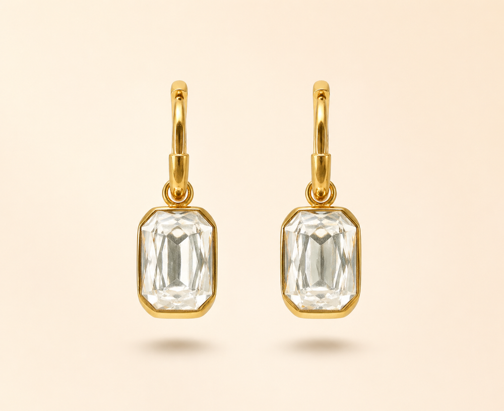 Baguette Stone Gold Earrings