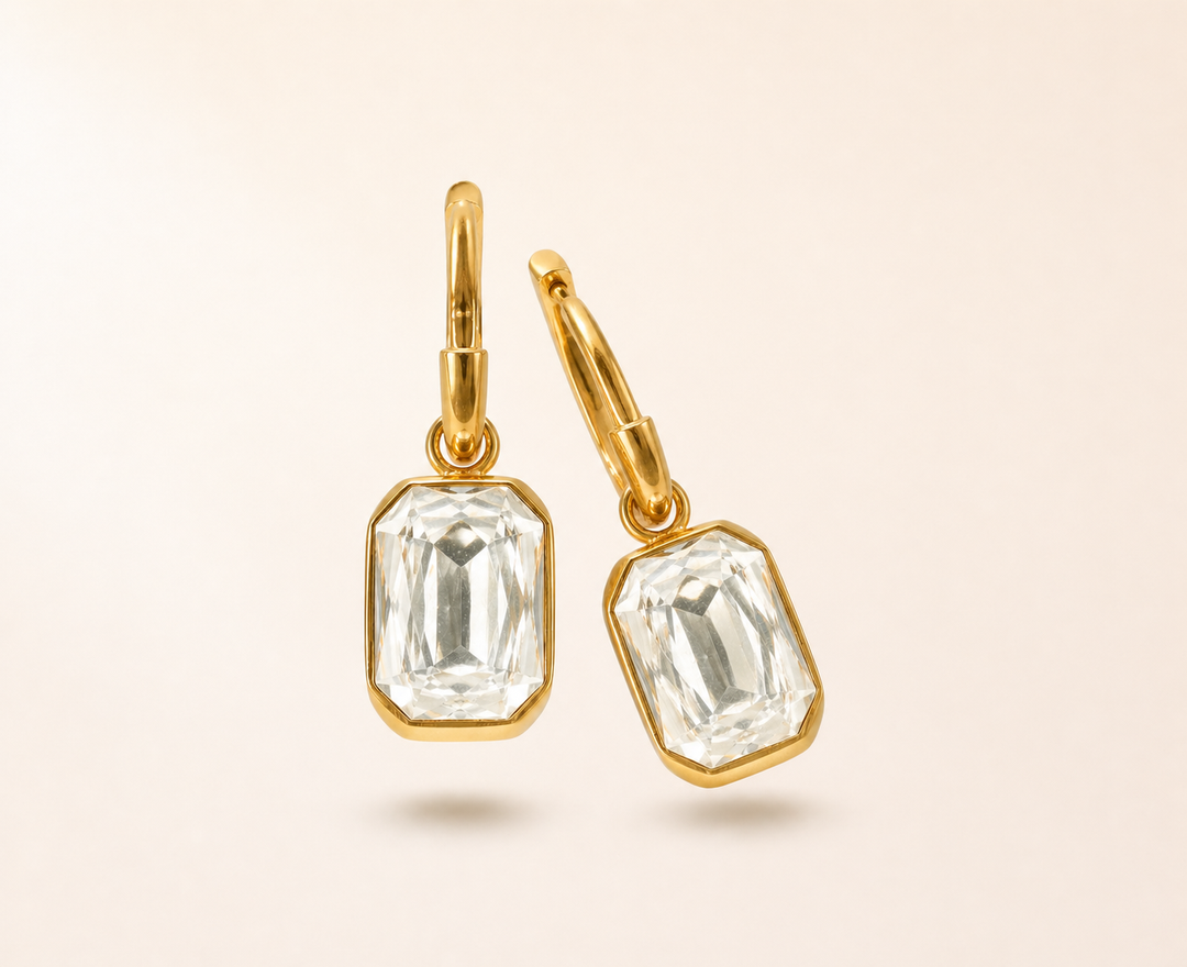 Baguette Stone Gold Earrings
