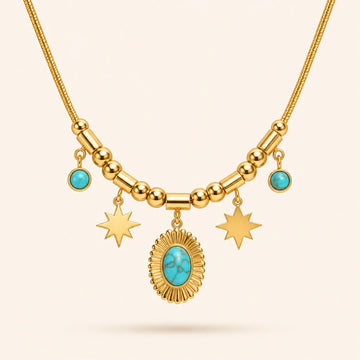Turquoise Sun Charm Statement Necklace