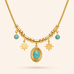 Turquoise Sun Charm Statement Necklace