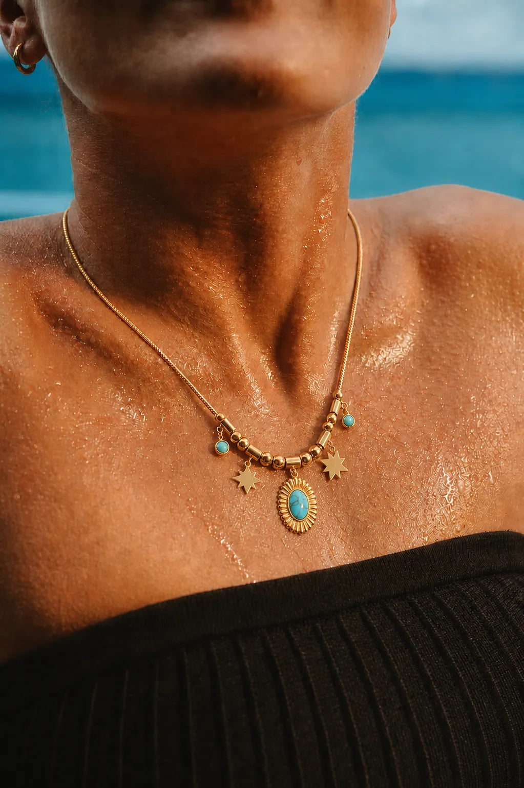 Turquoise Sun Charm Statement Necklace