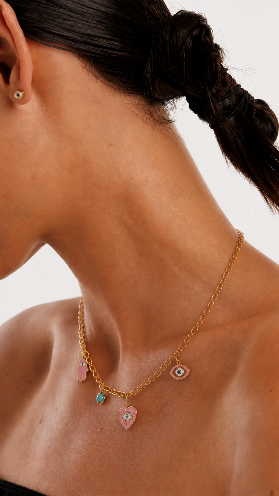 Evil eye & heart charm necklace