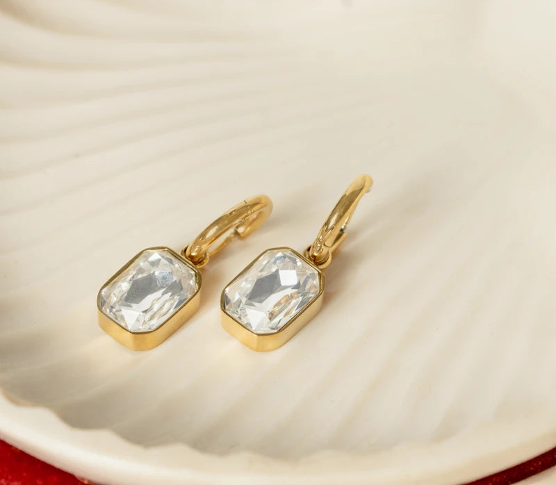 Baguette Stone Gold Earrings