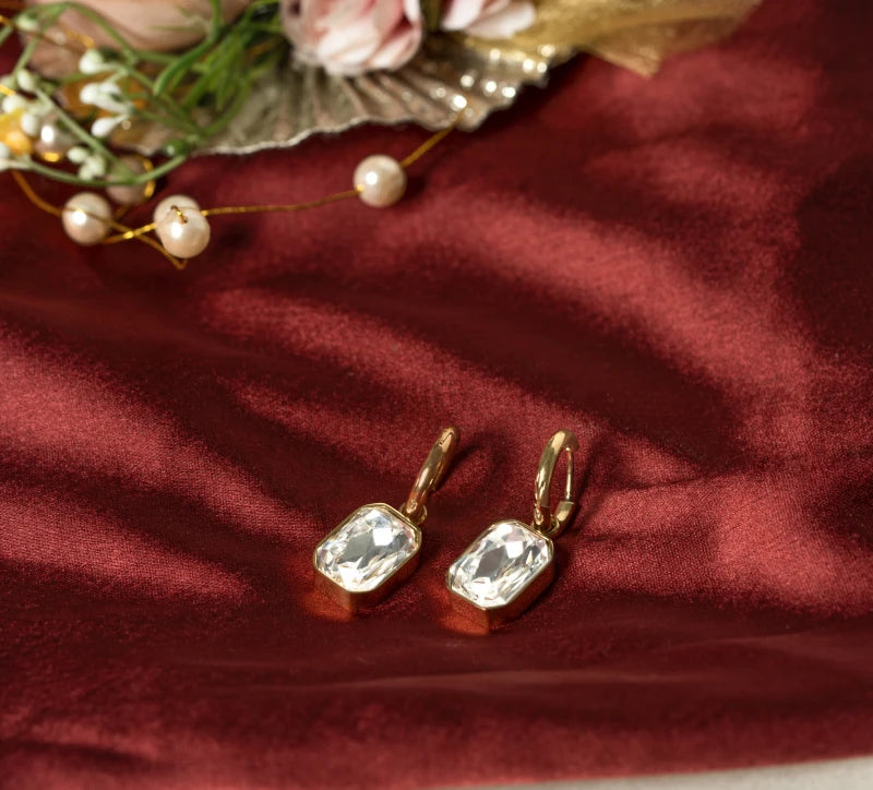 Baguette Stone Gold Earrings