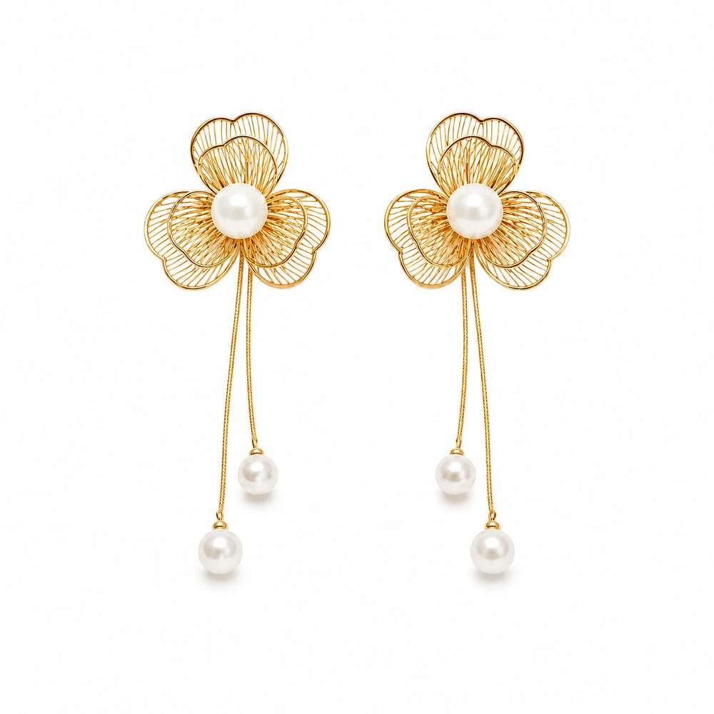 Floral Pearl Drop Statement Earrings