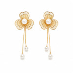 Load image into Gallery viewer, Floral Pearl Drop Statement Earrings
