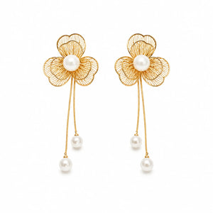 Floral Pearl Drop Statement Earrings