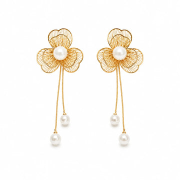 Floral Pearl Drop Statement Earrings
