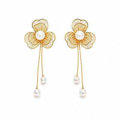 Floral Pearl Drop Statement Earrings