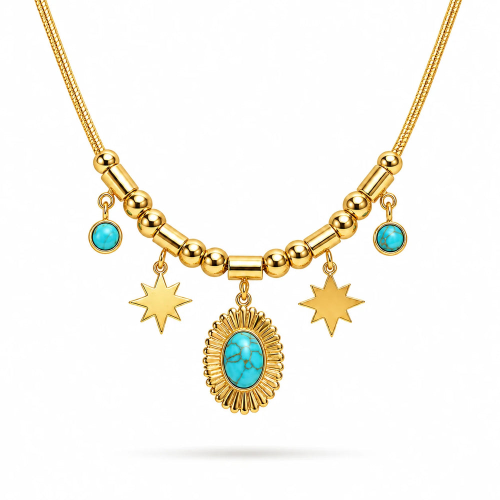 Turquoise Sun Charm Statement Necklace