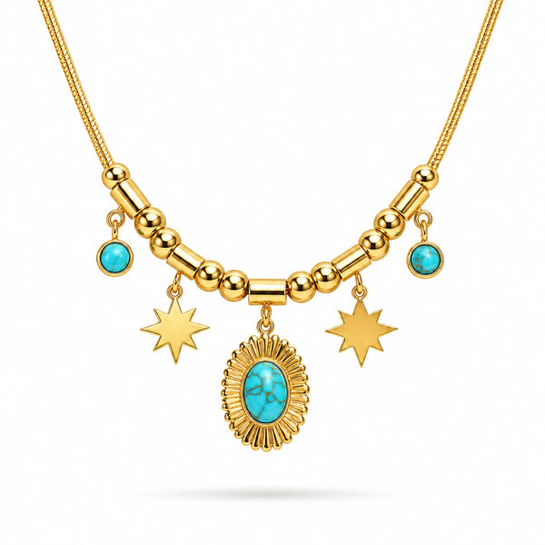 Turquoise Sun Charm Statement Necklace