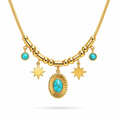 Turquoise Sun Charm Statement Necklace