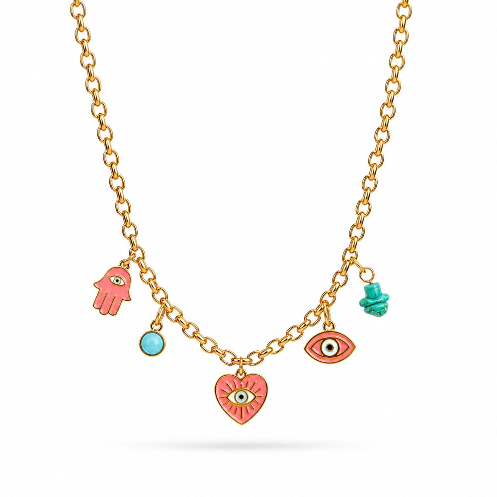Evil Eye & Heart Charm Necklace