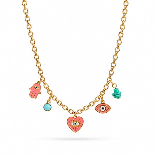 Evil Eye & Heart Charm Necklace