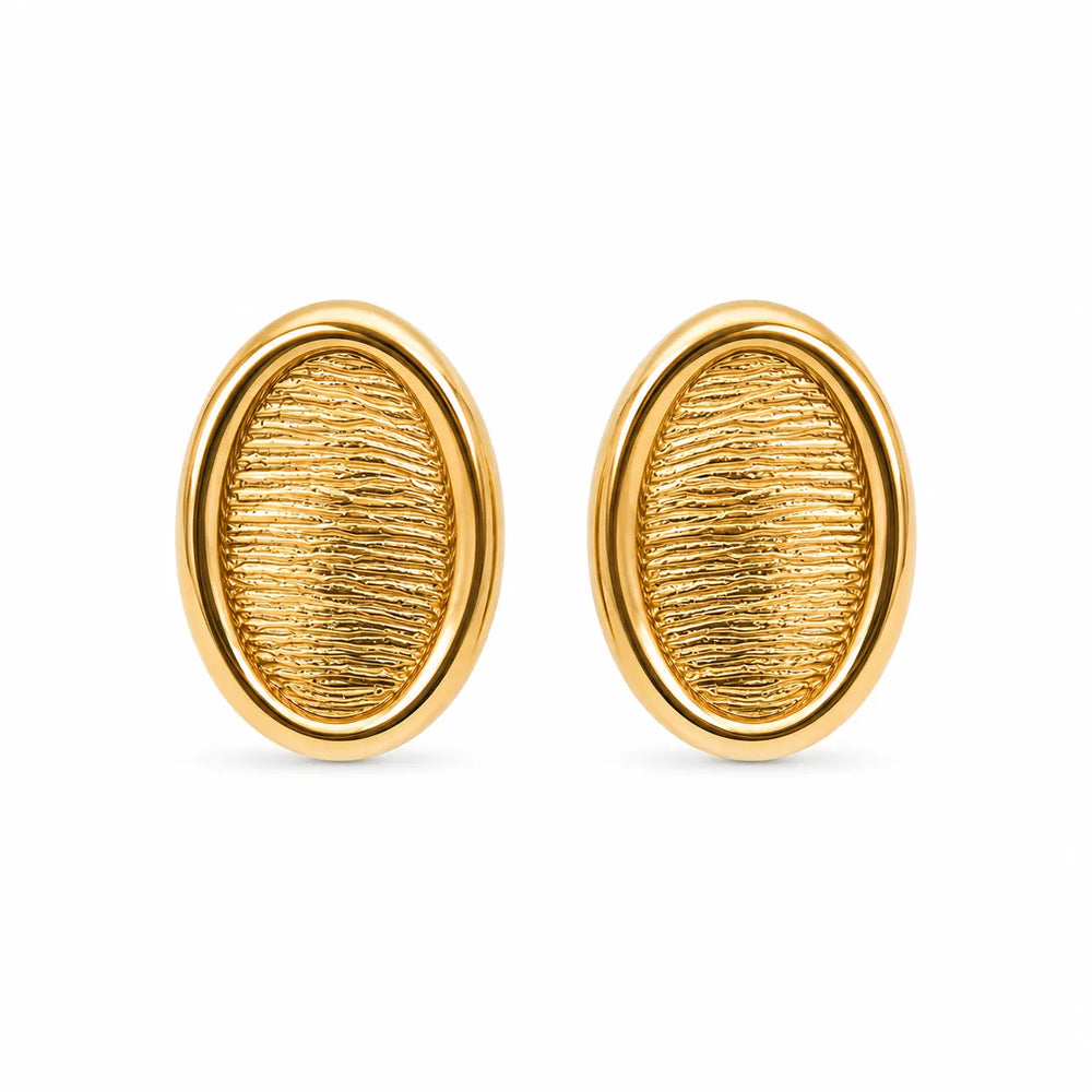 Textured Oval Gold Stud Earrings