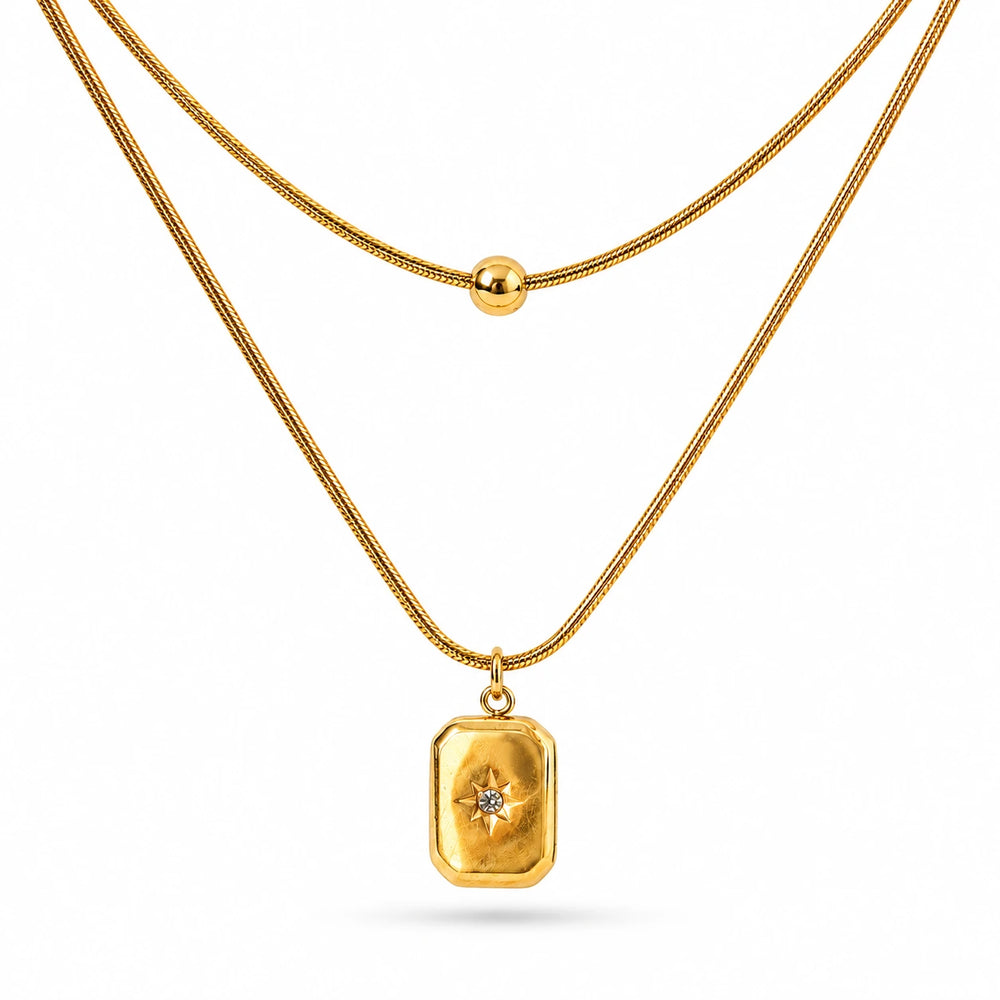 Gold Layered Necklace with Charm