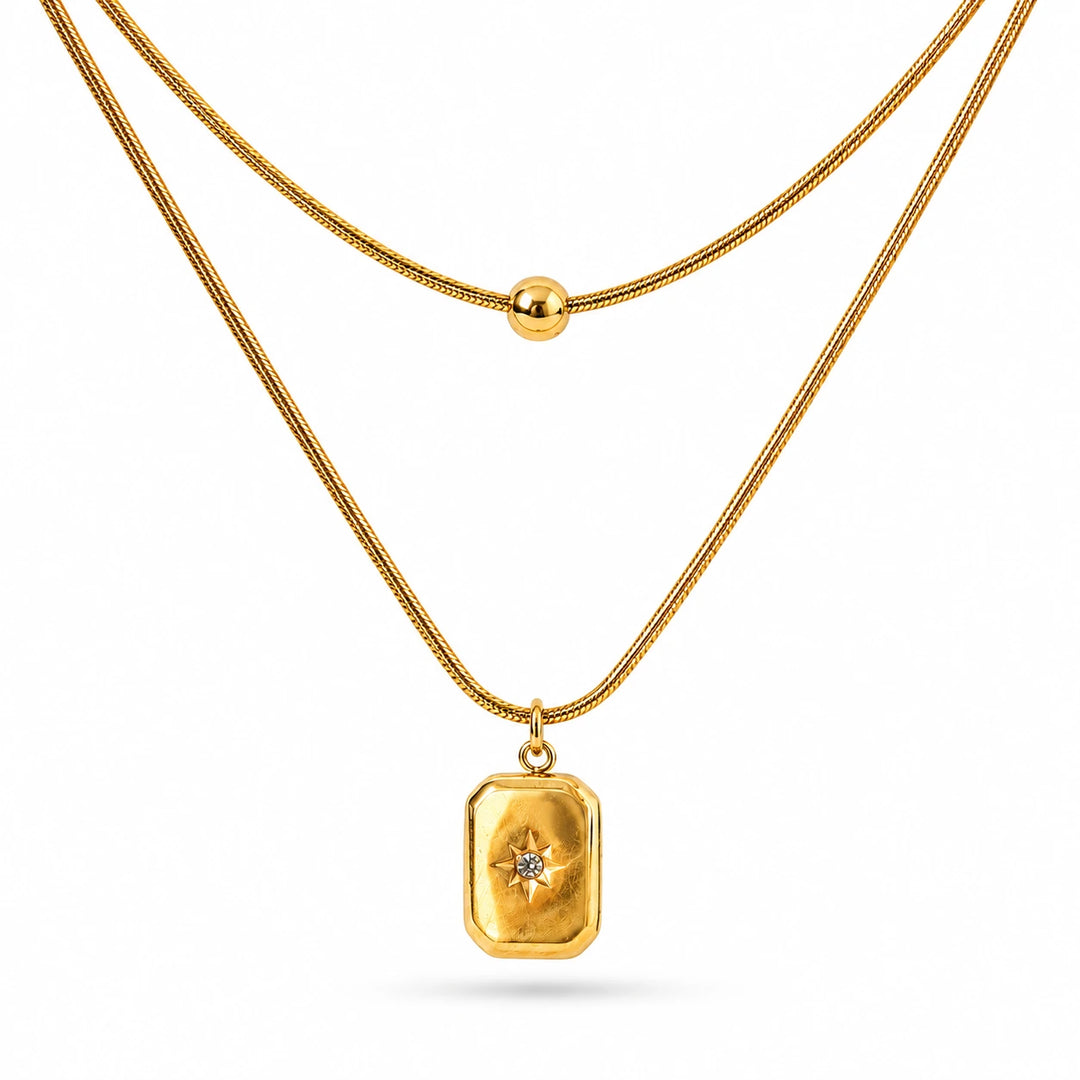 Gold Layered Necklace with Charm