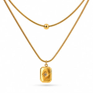 Gold Layered Necklace with Charm