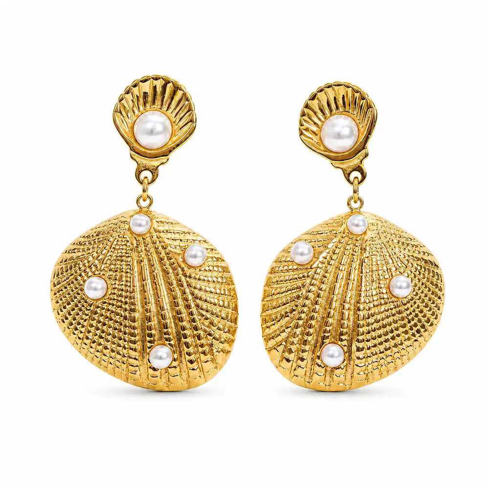 Golden Seashell Statement Earrings