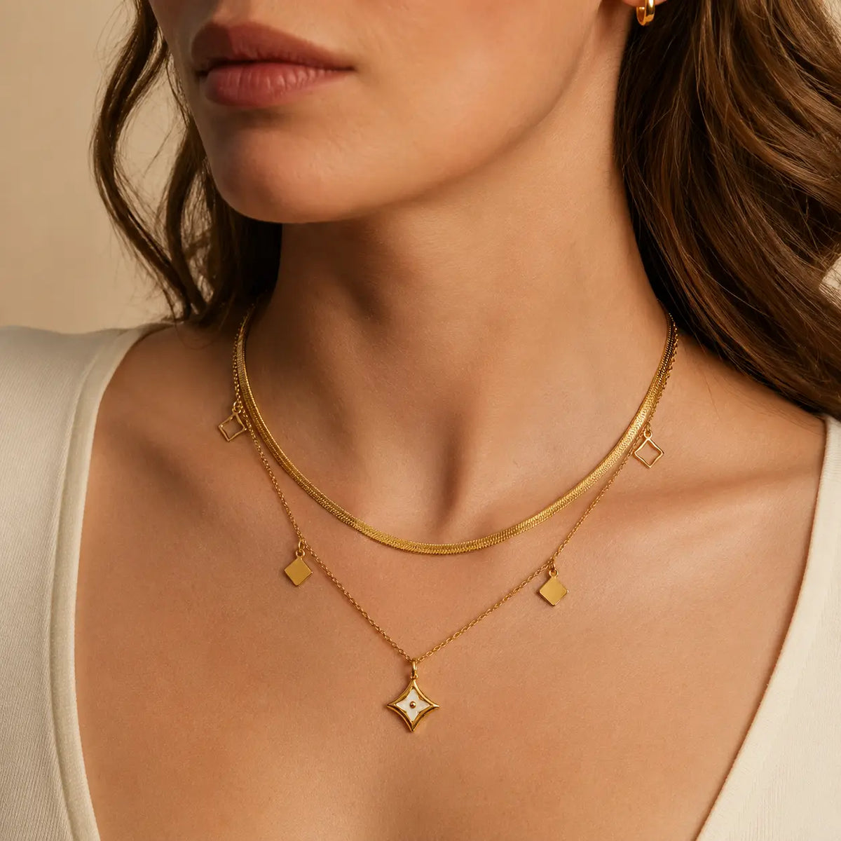 Geometric drop layered necklace