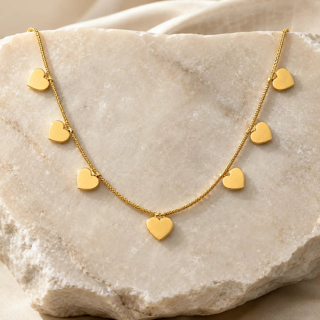Golden Heart Cascade Necklace