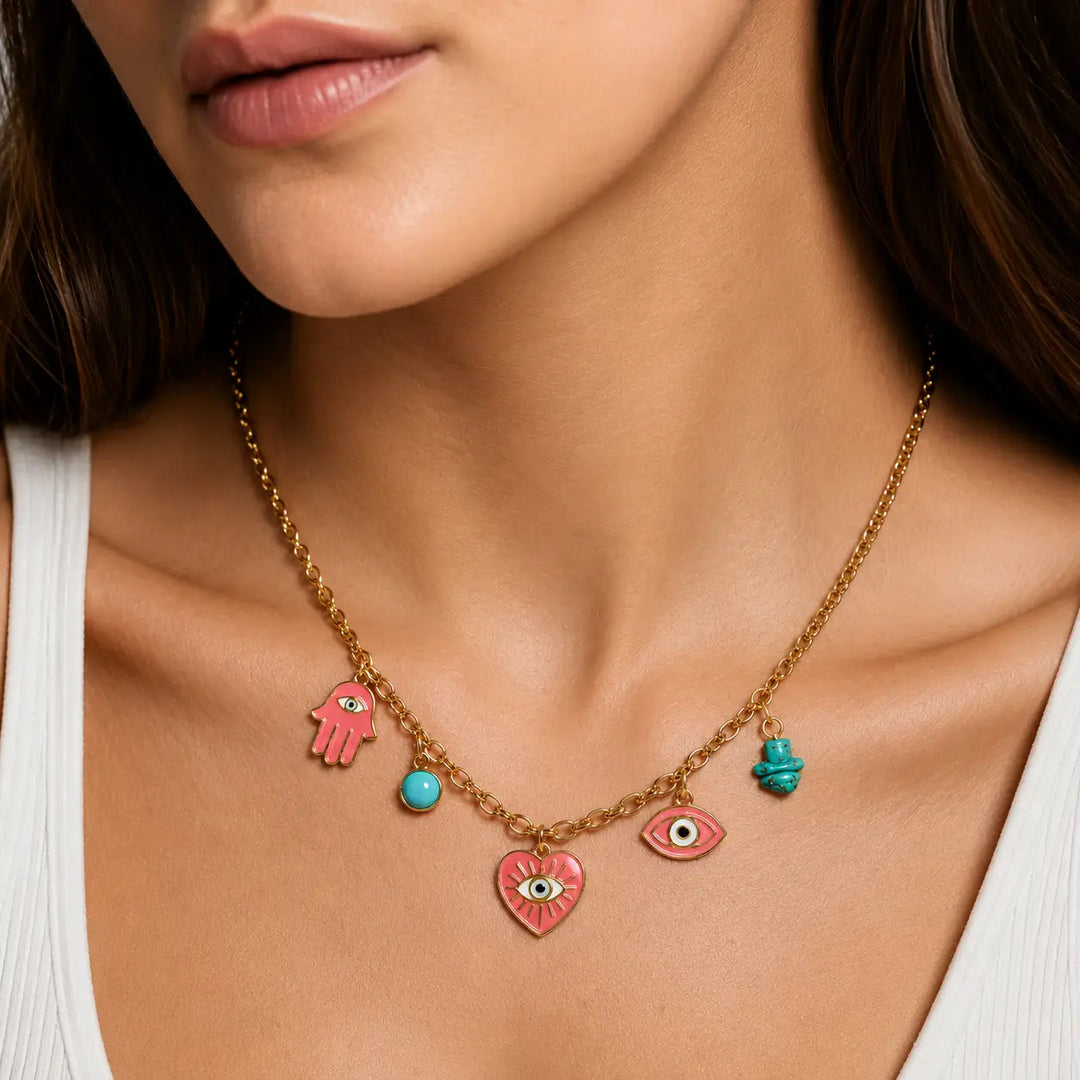 Evil Eye & Heart Charm Necklace