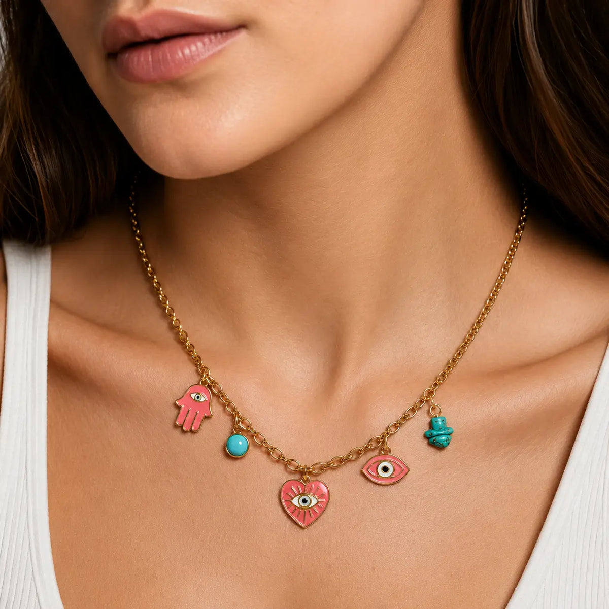Evil eye & heart charm necklace