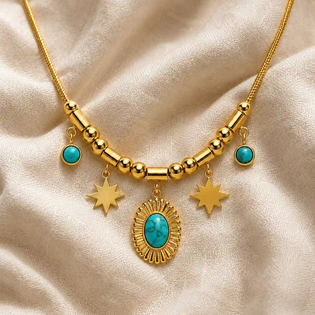 Turquoise Sun Charm Statement Necklace