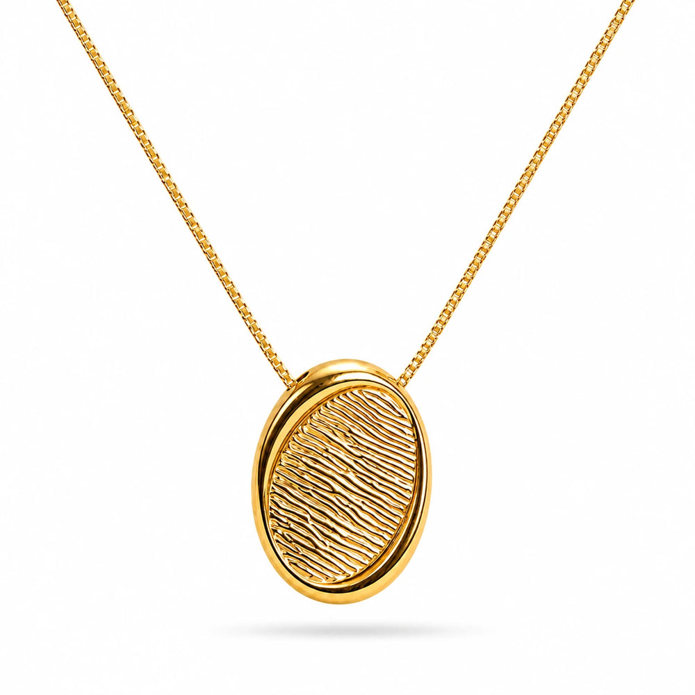 Etched Oval Pendant Necklace