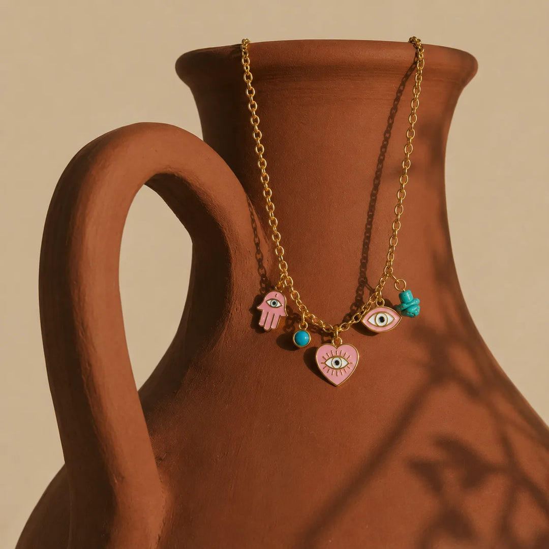 Evil Eye & Heart Charm Necklace
