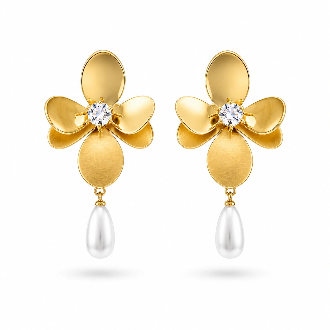 Floral Pearl Drop Earrings