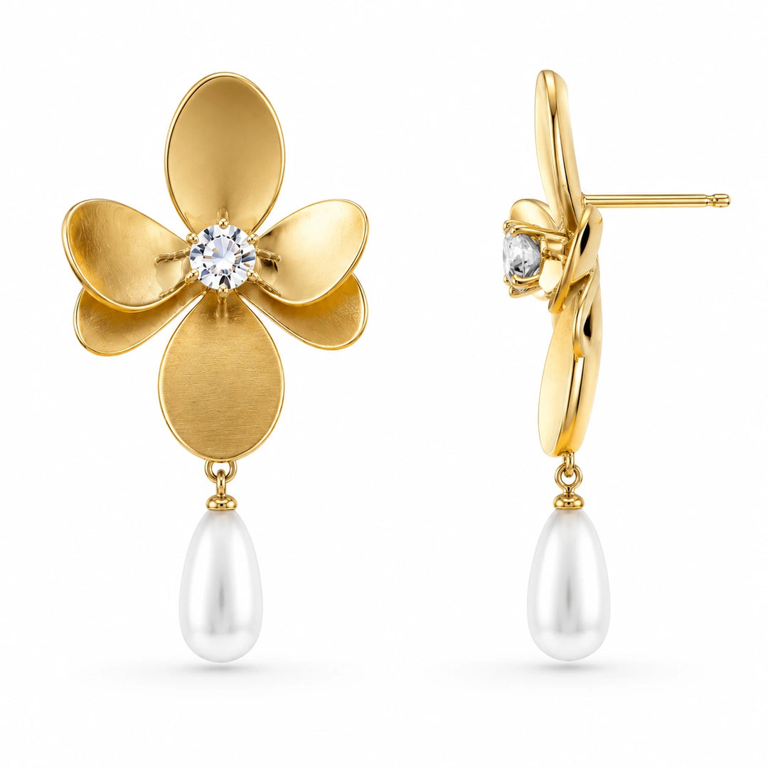 Floral Pearl Drop Earrings