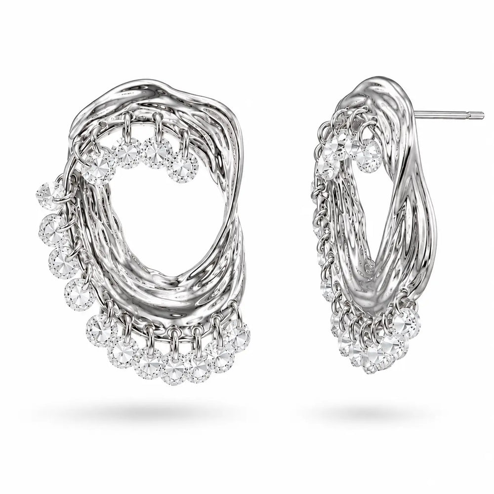 Sculpted Silver Crystal Hoops