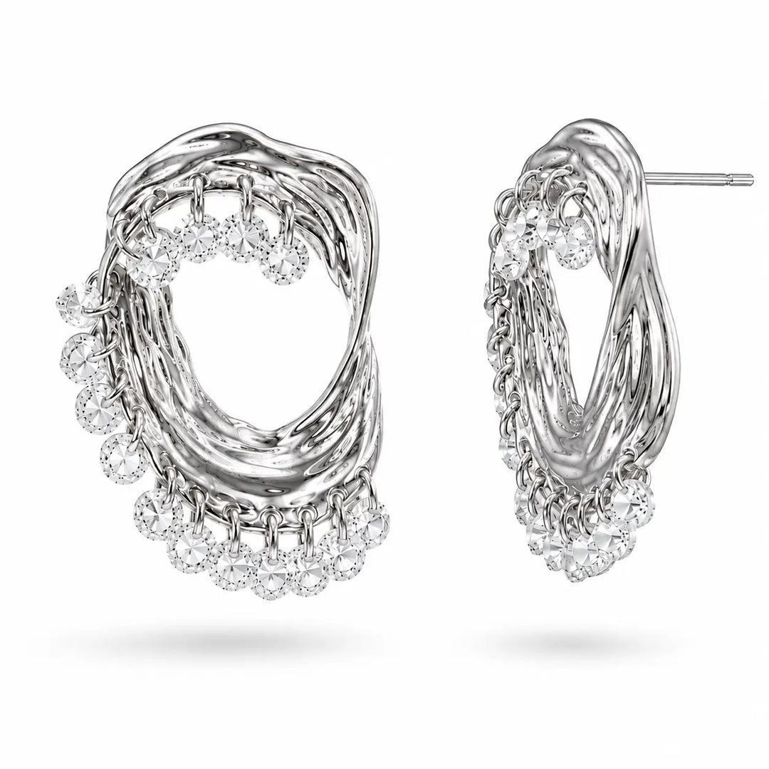 Sculpted Silver Crystal Hoops