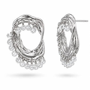 Sculpted Silver Crystal Hoops